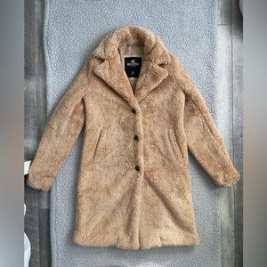 Hollister long fuzzy trench coat